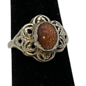 Vintage Goldstone Sterling Silver Ring Size 5.5
